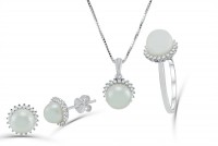 0.35ct. Diamond with Pearl Ring, Earring & Necklace Jewelry Set in 18K Gold